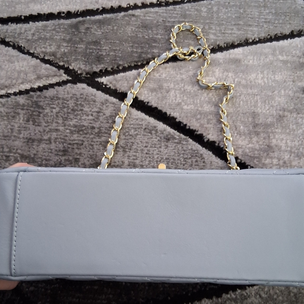 Quilted Light Blue Chain Shoulder Bag - Picture 10 of 16
